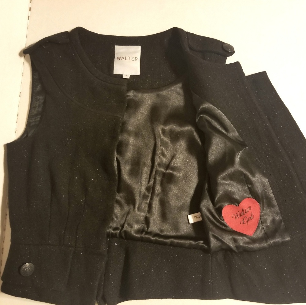 Walter Black Wool Blend Epaulet Vest Size 2